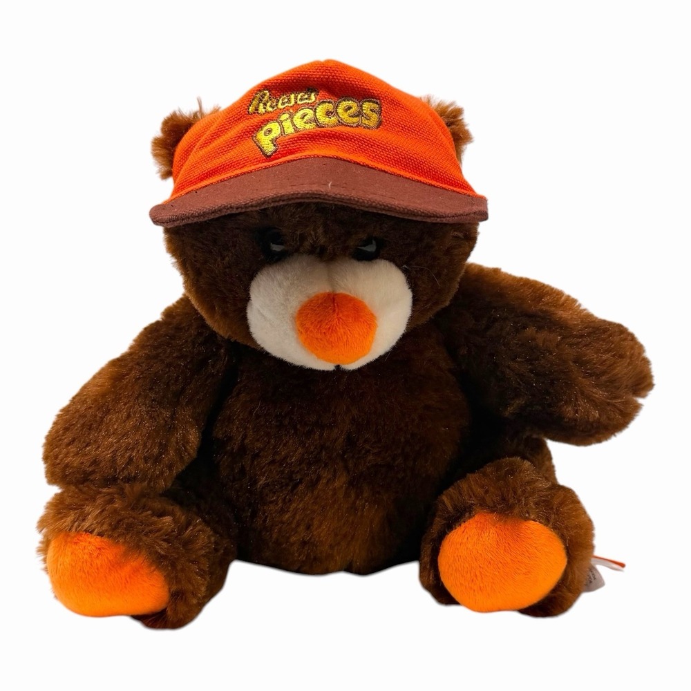 Reese's Pieces Plush Teddy Bear Brown Orange‎ Candy Advertising Collectible Hat